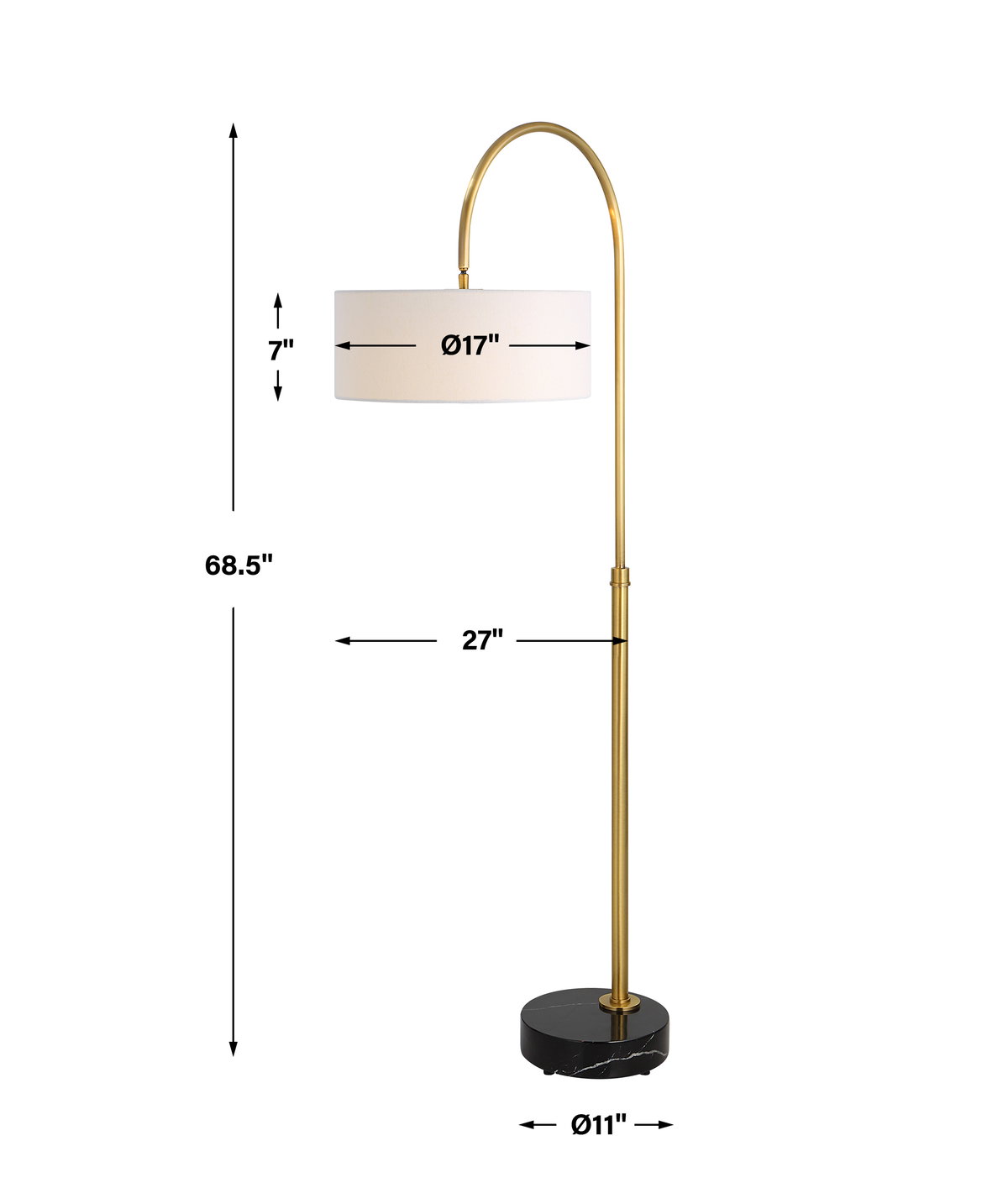Huxford Brass Arch Floor Lamp, by Uttermost, 27" width x 68.5" height x 17" depth View 3