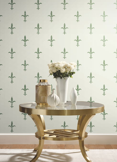 Fleur De Lis White & Green Wallpaper