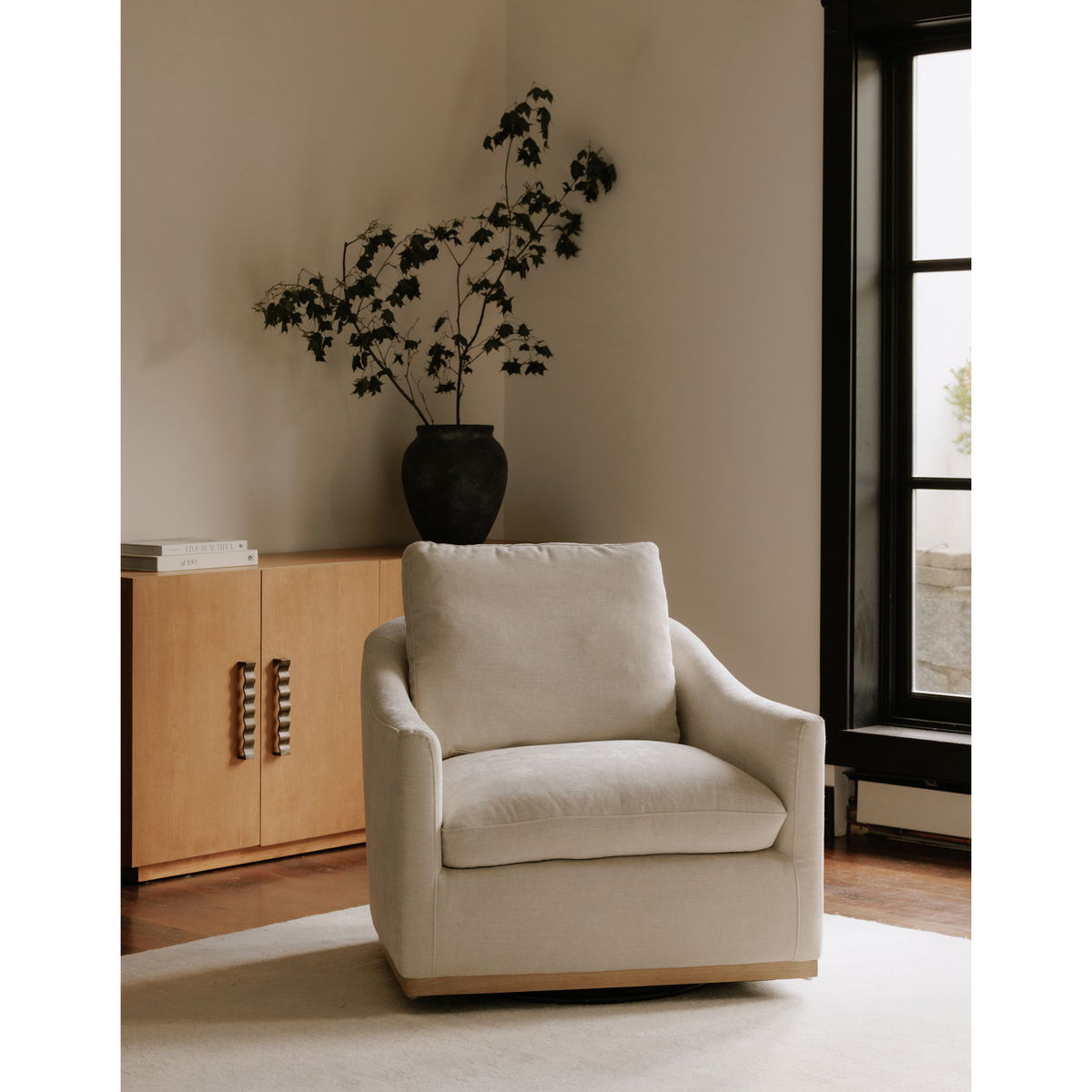 Linden Swivel Chair Soft Beige, Accent Chair by Moe's Home, 33" width x 28.35" height x 34" depth View 9