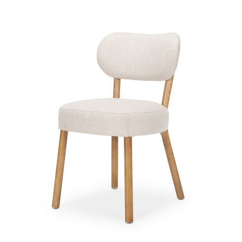 Owen Dining Chair with Medium Brown Wood and Beige Fabric