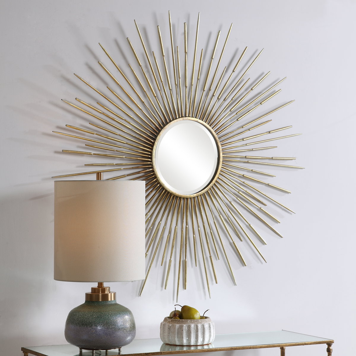 Golden Rays Starburst Mirror, by Uttermost, 3'10.75" width x 3'10.75" height x 1" depth View 6
