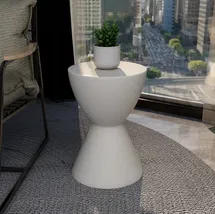 Online Designer Patio Sherburn 14" Wide Fiberstone Hourglass Side Table with Round Top – Indoor Outdoor Accent Table for Patio, Living Room, or Bedroom Use