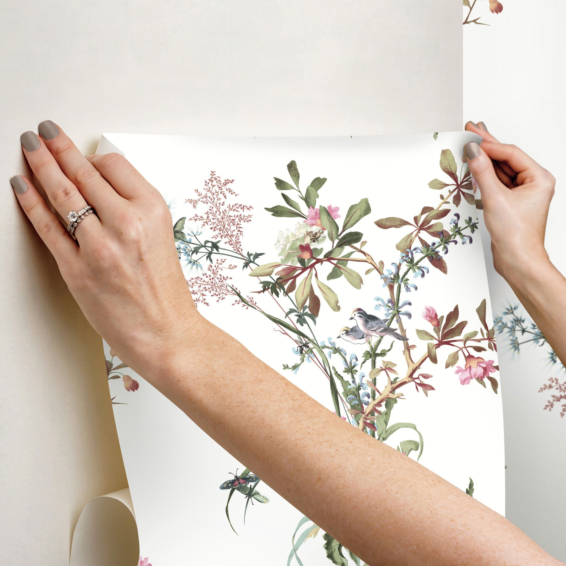Wild Flowers Rose Peel & Stick Wallpaper large image 