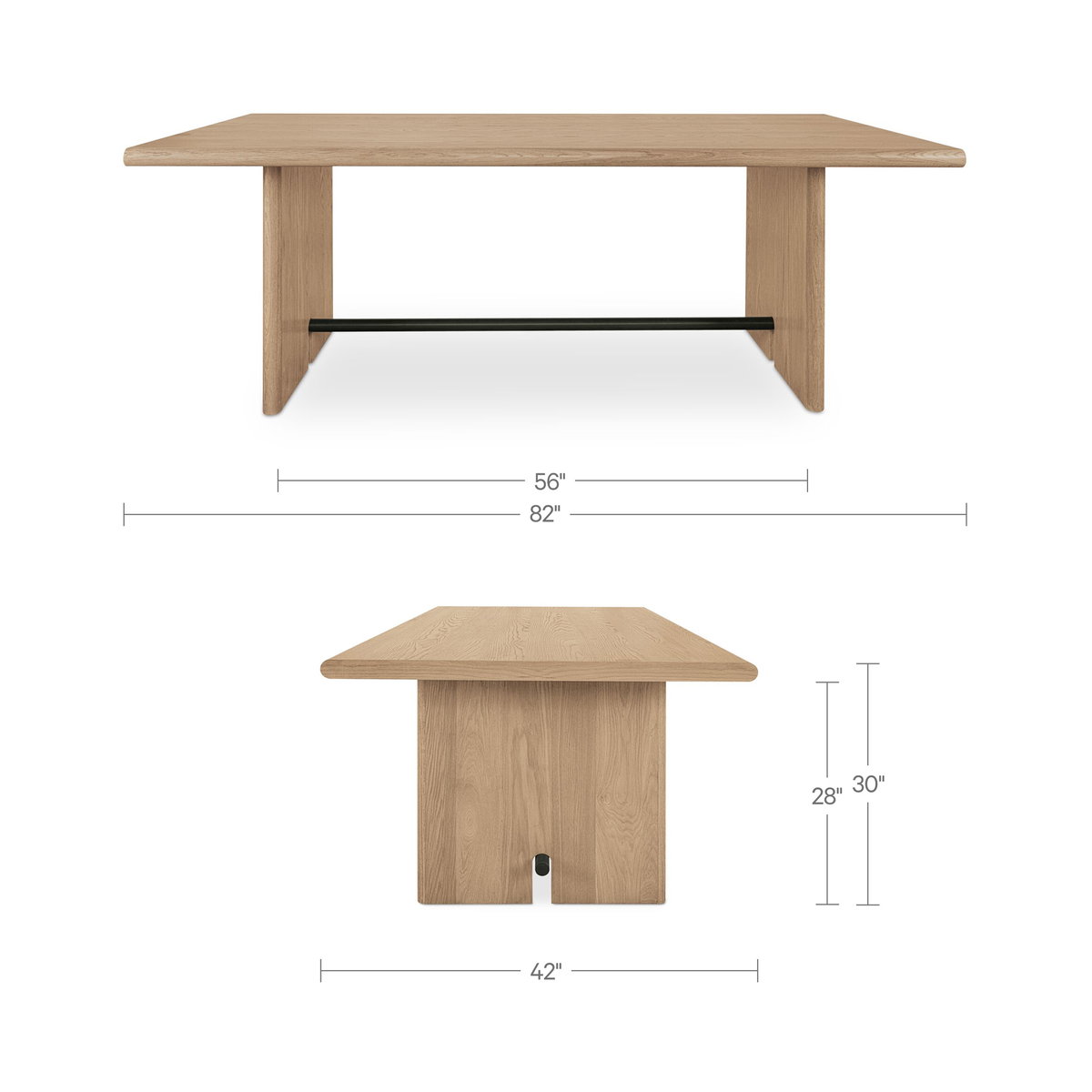 Madison Dining Table Natural, by Moe's Home, 82" width x 30" height x 42" depth View 12