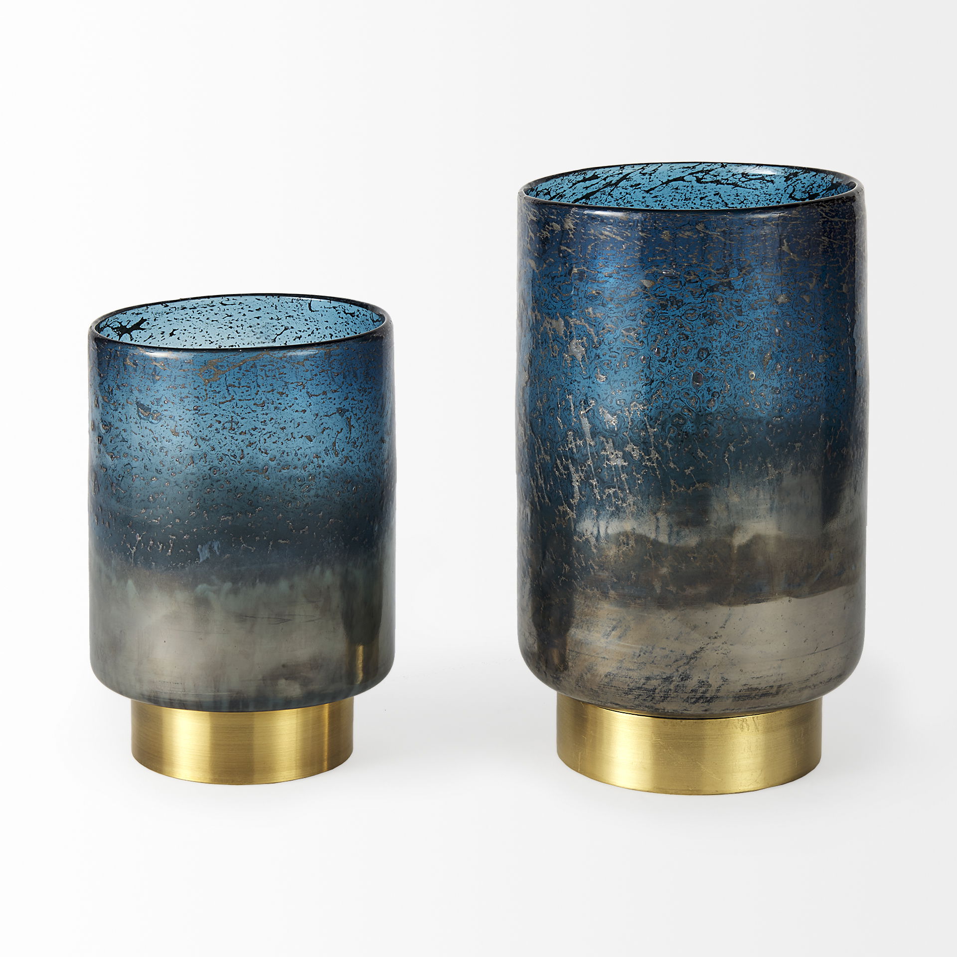 Caspian I Tall Blue Glass Antiqued Brass Bottom Vase large image 