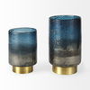 Caspian I Tall Blue Glass Antiqued Brass Bottom Vase thumbnail 1