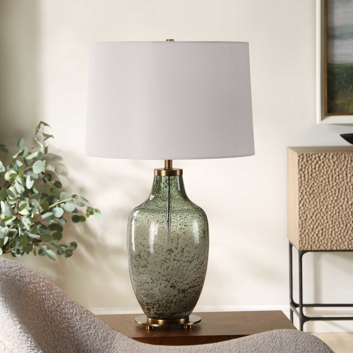 Chianti Olive Glass Table Lamp, by Uttermost, 16" width x 27.5" height x 16" depth View 4
