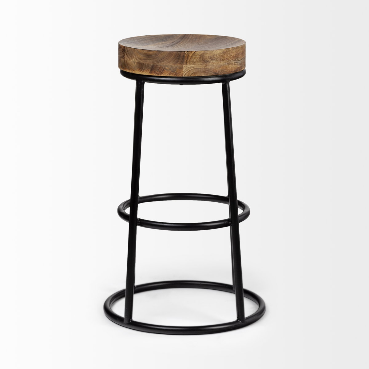 Flynn Backless 26.5in Seat Counter Stool | Brown Wood with Black Metal, Counter & Bar Stool by Mercana, 16" length x 16" width x 26.5" height View 3