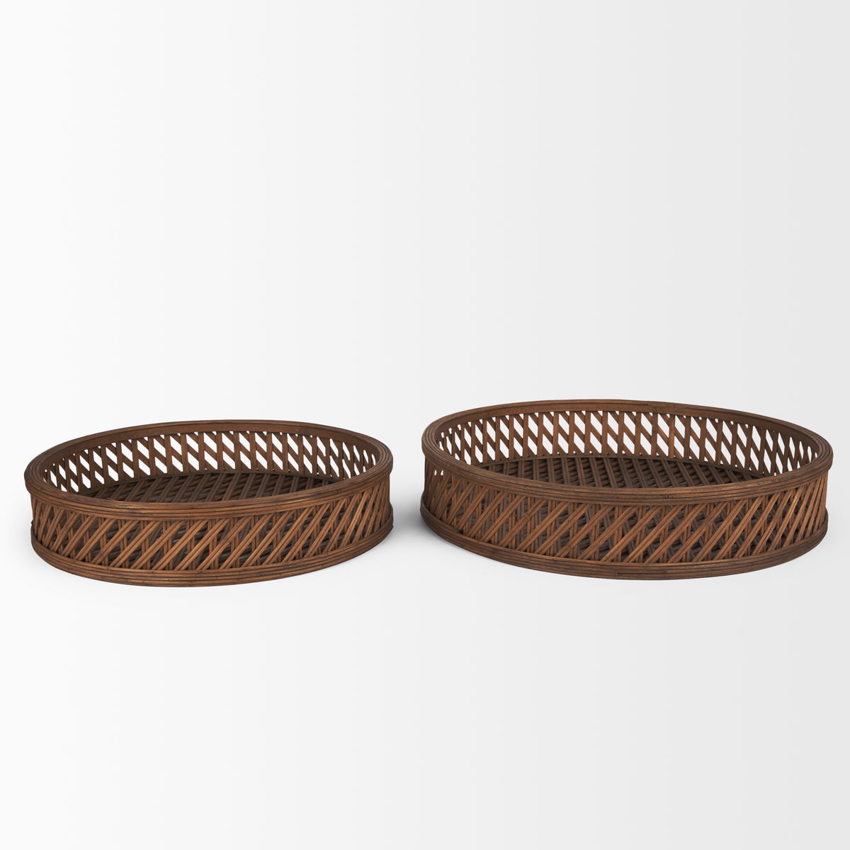Thala Medium Brown Round Wicker Tray (Set of 2), Decorative Tray by Mercana, 20.47" length x 20.47" width x 4.5" height View 4