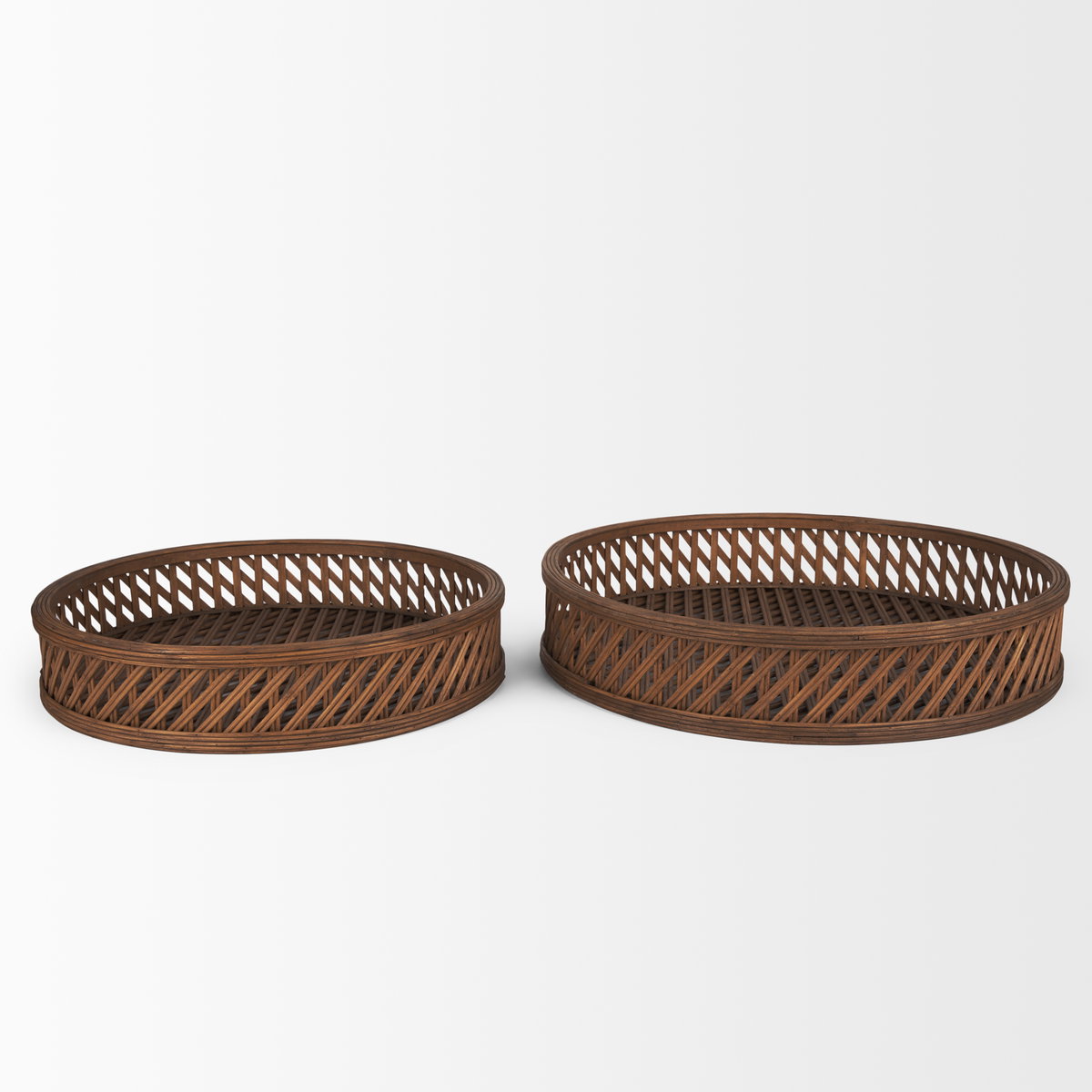 Thala Medium Brown Round Wicker Tray (Set of 2), Decorative Tray by Mercana, 20.47" length x 20.47" width x 4.5" height View 4