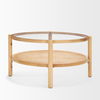 Weslyn Solid Light Brown Wood and Glass Top with Cane Coffee Table, by Mercana, 34.25" length x 34.25" width x 17.25" height thumbnail 4