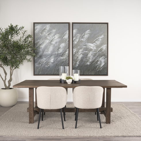Suke 84"L x 42"W Rectangular Trestle Dining Table | Med Brown Wood | Seats 8