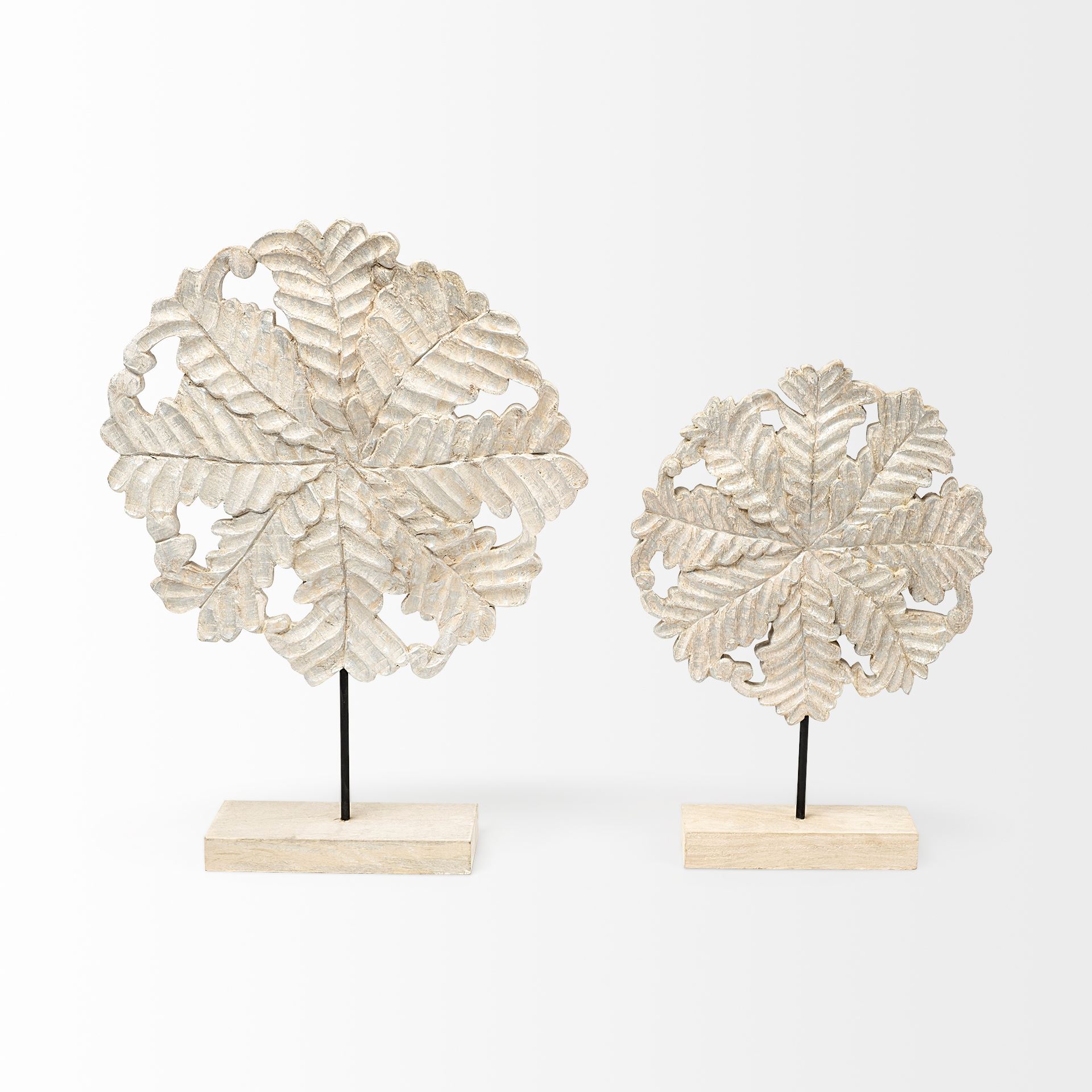 Kamara I (Small) 12L x 4W White Washed Wood with Antiqued Silver Botanical Decorative Object, by Mercana, 12.6" length x 3.54" width x 17.32" height View 3