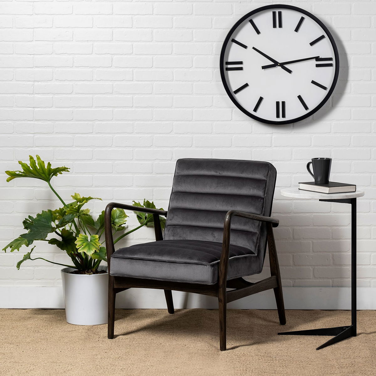 Ballatine II 15L x 15W x 27L White Marble Round Top White with Black Metal Base Accent Table, Side & End Table by Mercana, 15" length x 15" width x 27" height View 3