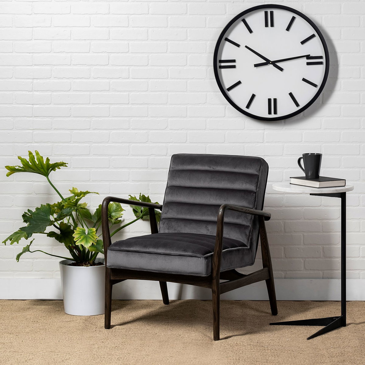 Ballatine II 15L x 15W x 27L White Marble Round Top White with Black Metal Base Accent Table, Side & End Table by Mercana, 15" length x 15" width x 27" height View 3