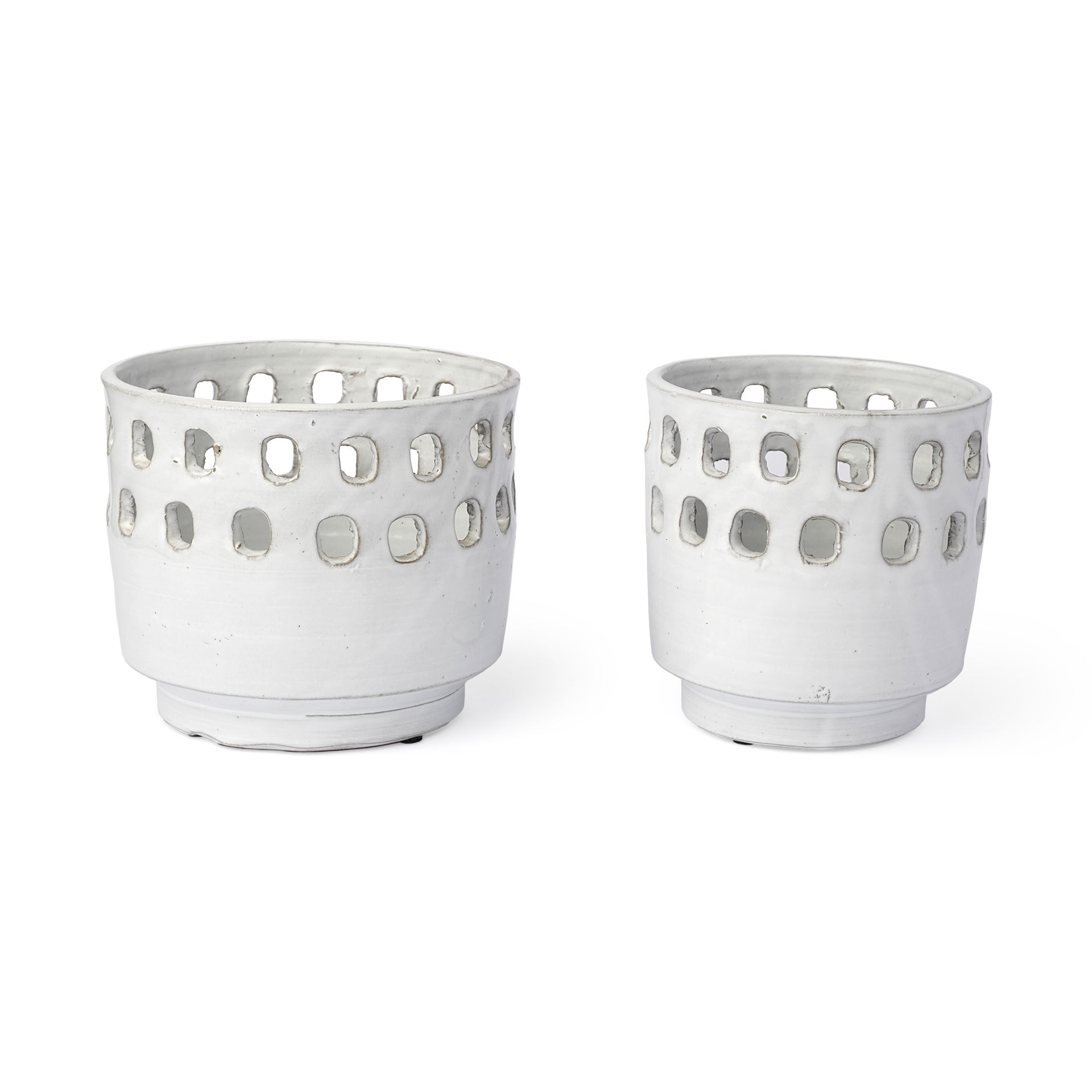 Larissa Set of Two White Ceramic Hollow Pattern Vases, by Mercana, 6.7" length x 6.7" width x 7.1" height View 1