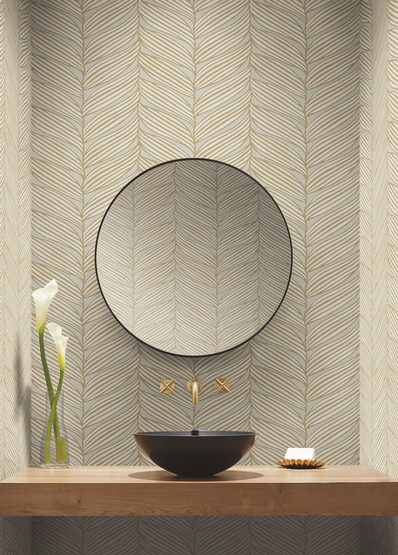Luminous Leaves Neutral & Gold Wallpaper large image 