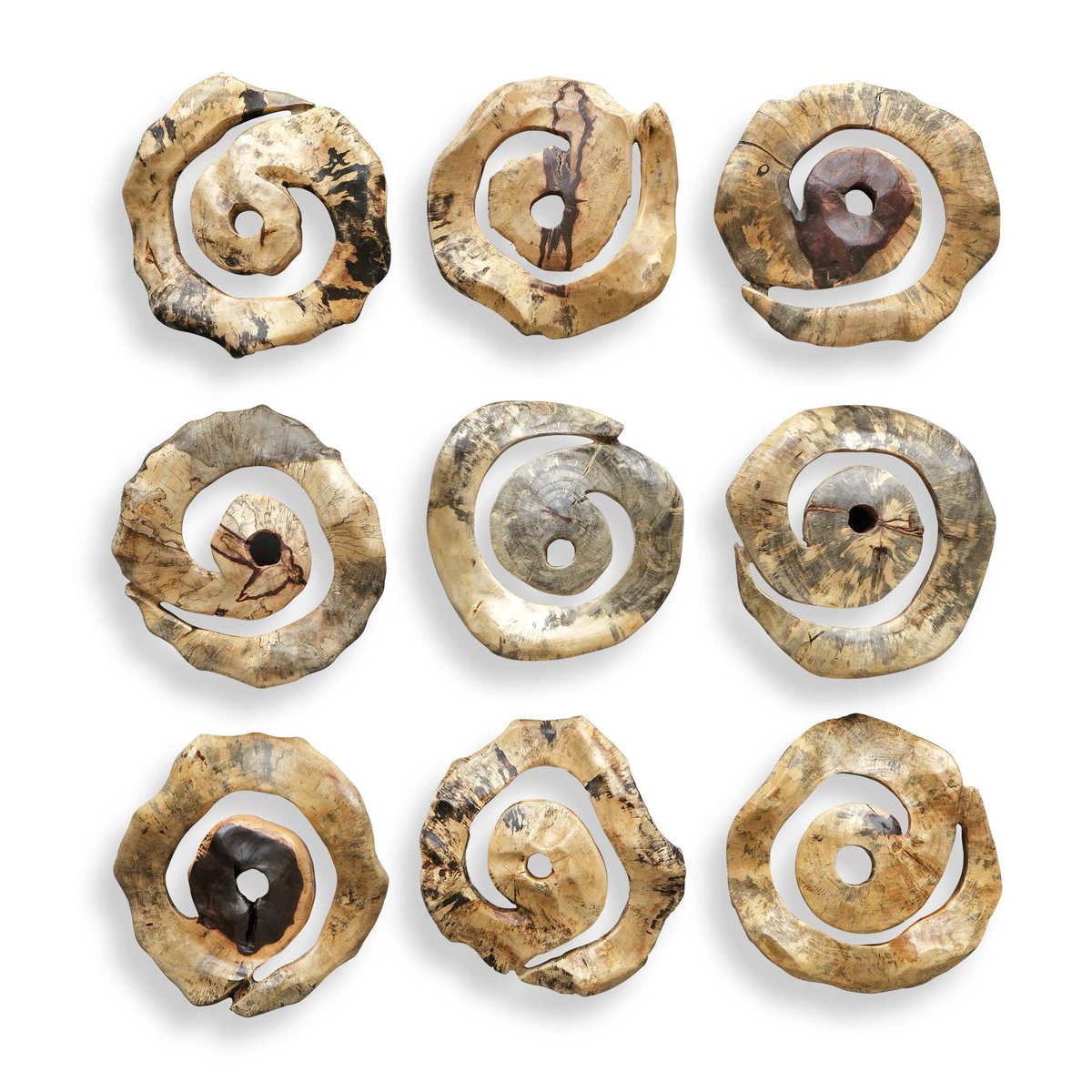 Corkscrew Wood Wall Decor Set/9, Sculptural Wall Art by Uttermost, 13.7" width x 13.7" height x 4.7" depth View 5