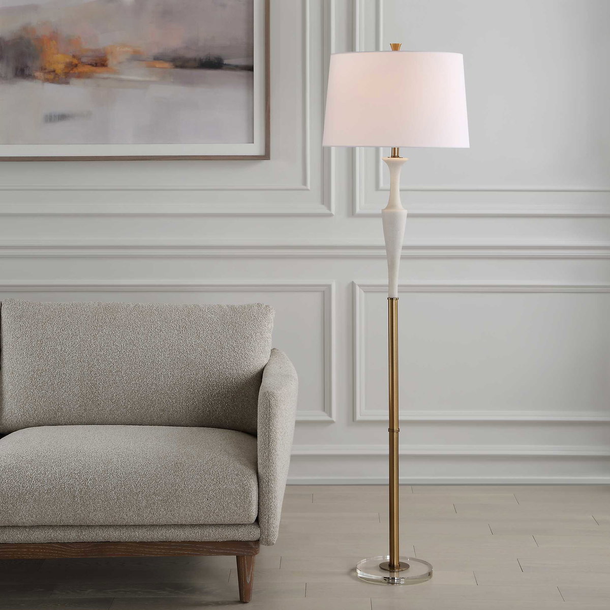 Colette White Stone Floor Lamp, by Uttermost, 19" width x 69" height x 19" depth View 2