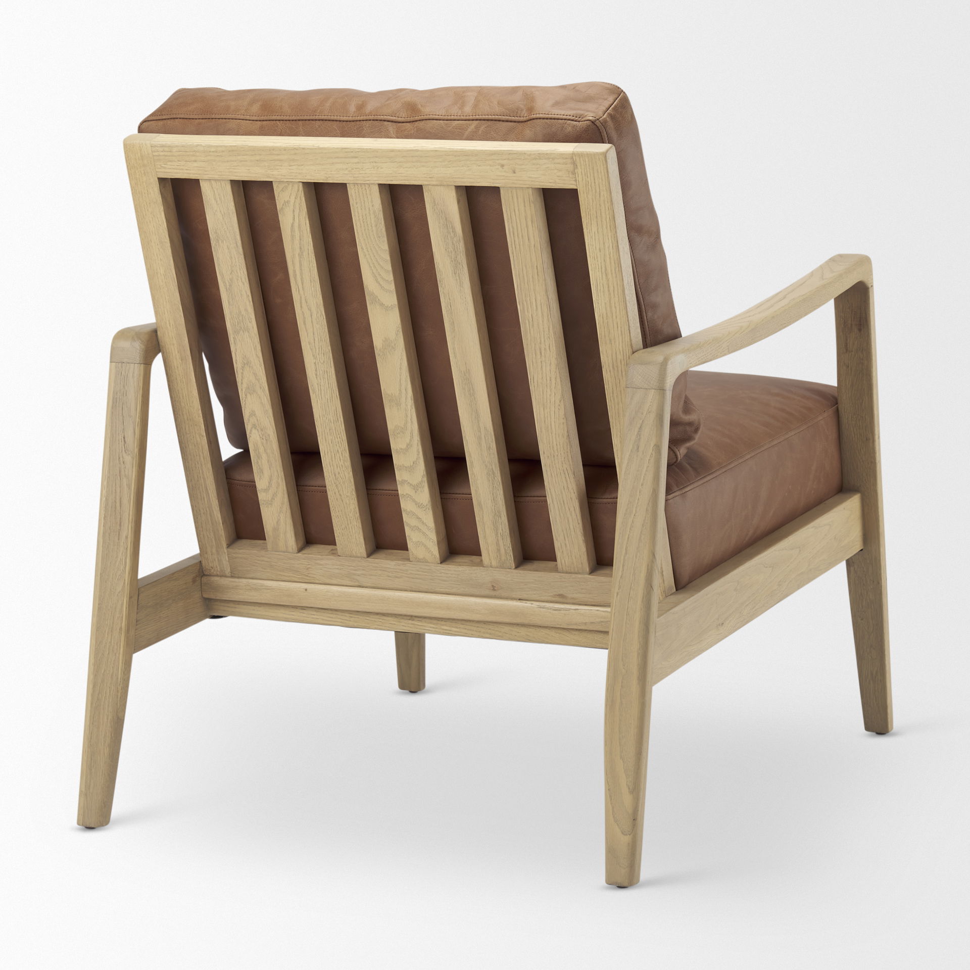 Raeleigh  Cognac Leather with Light Brown Wood Frame Accent Chair, by Mercana, 27.95" length x 34.06" width x 34.45" height View 7