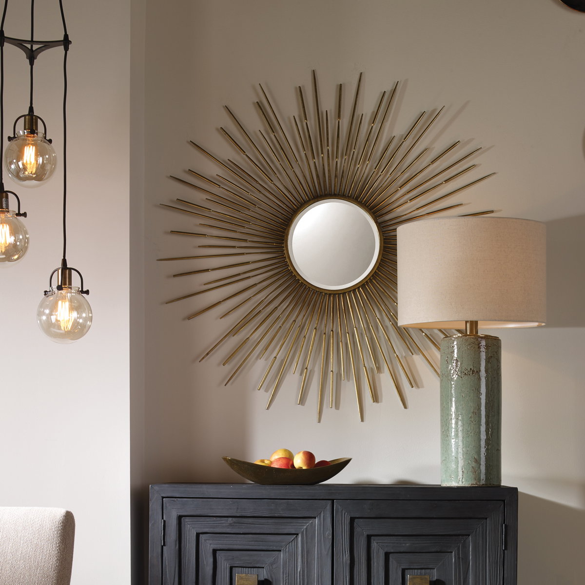 Golden Rays Starburst Mirror, by Uttermost, 3'10.75" width x 3'10.75" height x 1" depth View 2
