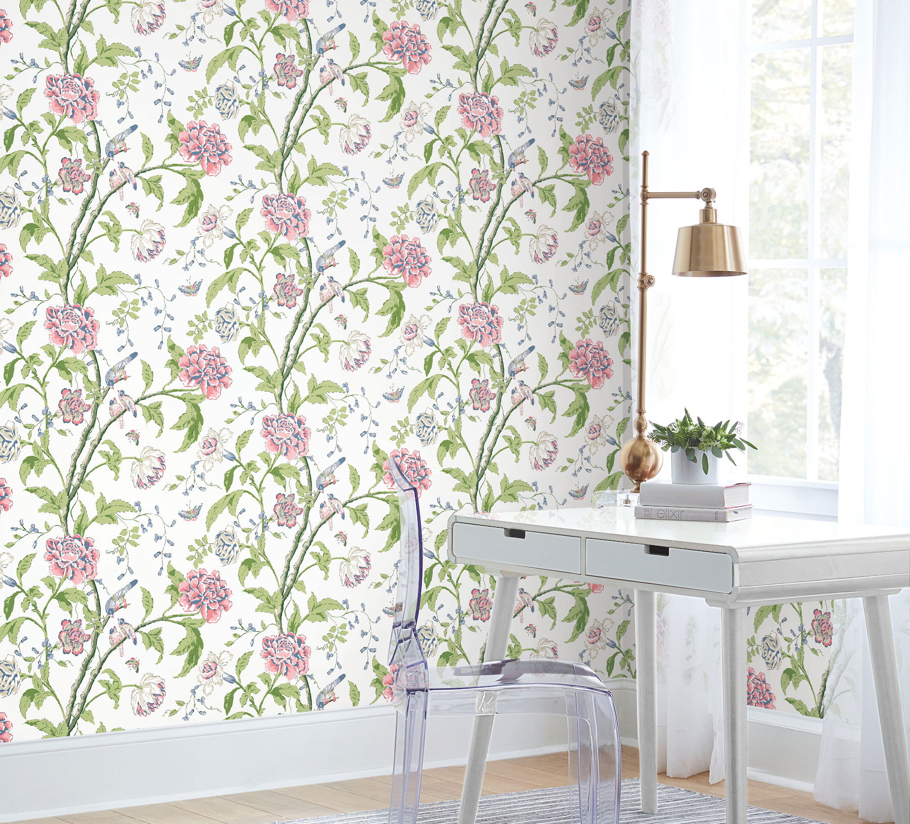 Teahouse Floral White & Blush Wallpaper large image 