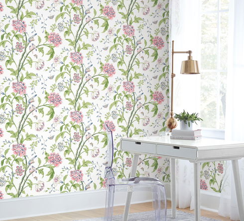 Teahouse Floral White & Blush Wallpaper