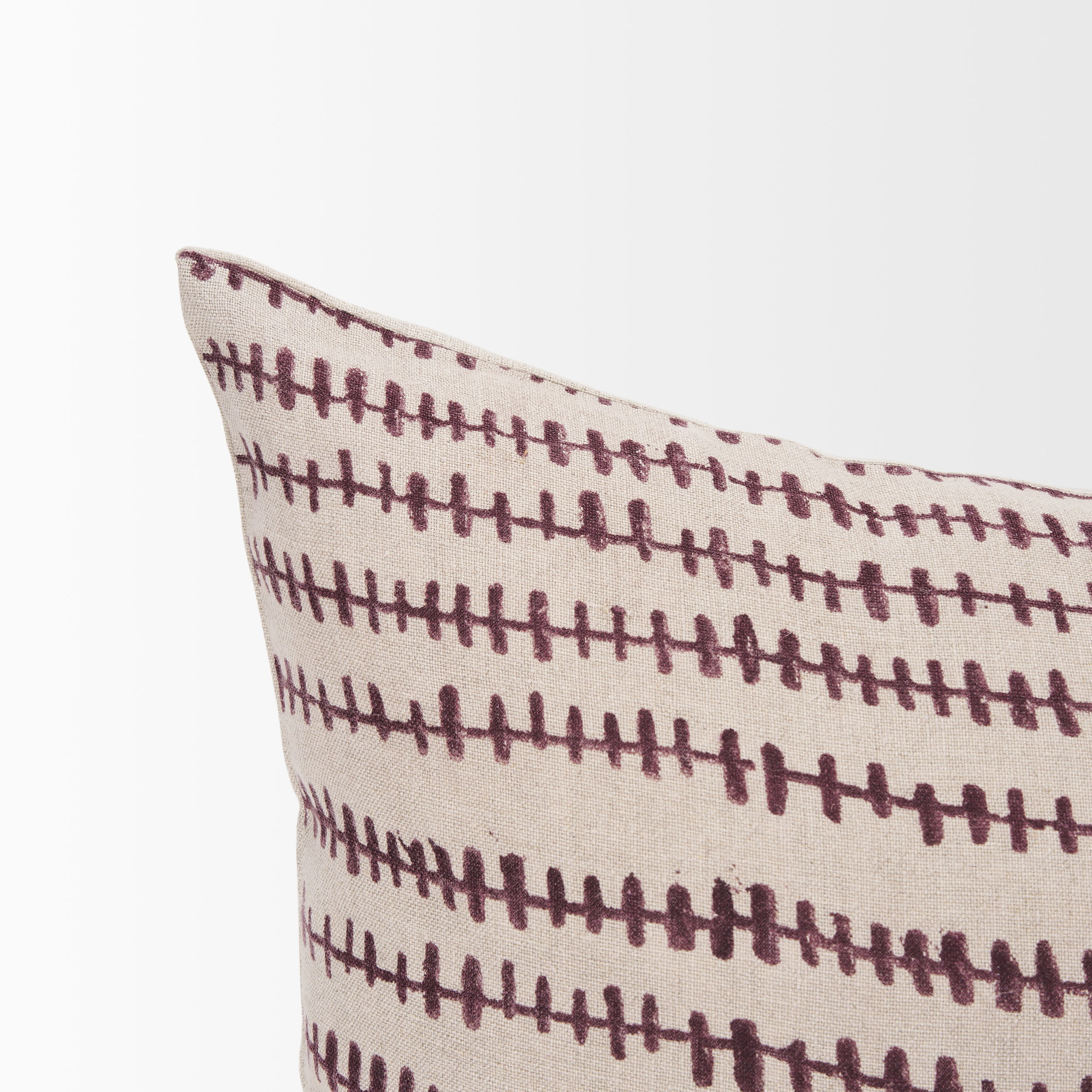 Jenna Beige with Merlot Print Linen Lumbar Decorative Pillow Cover large image 