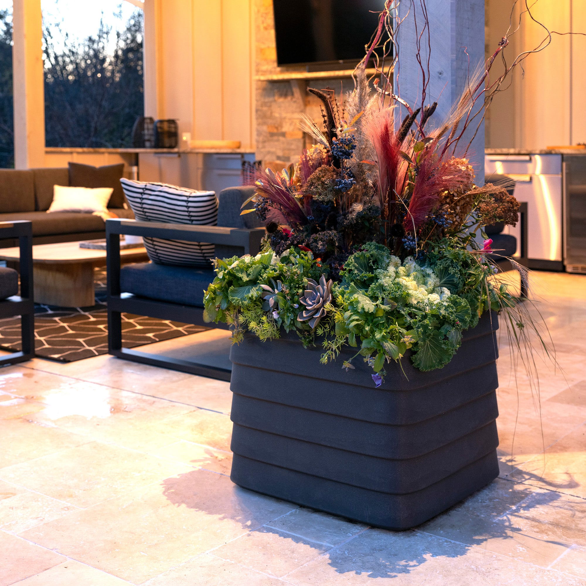 TruDrop Slat Self Watering Planter Box, Caviar Black, Square, by Crescent Garden, 22" width x 19.69" height x 22" depth View 5