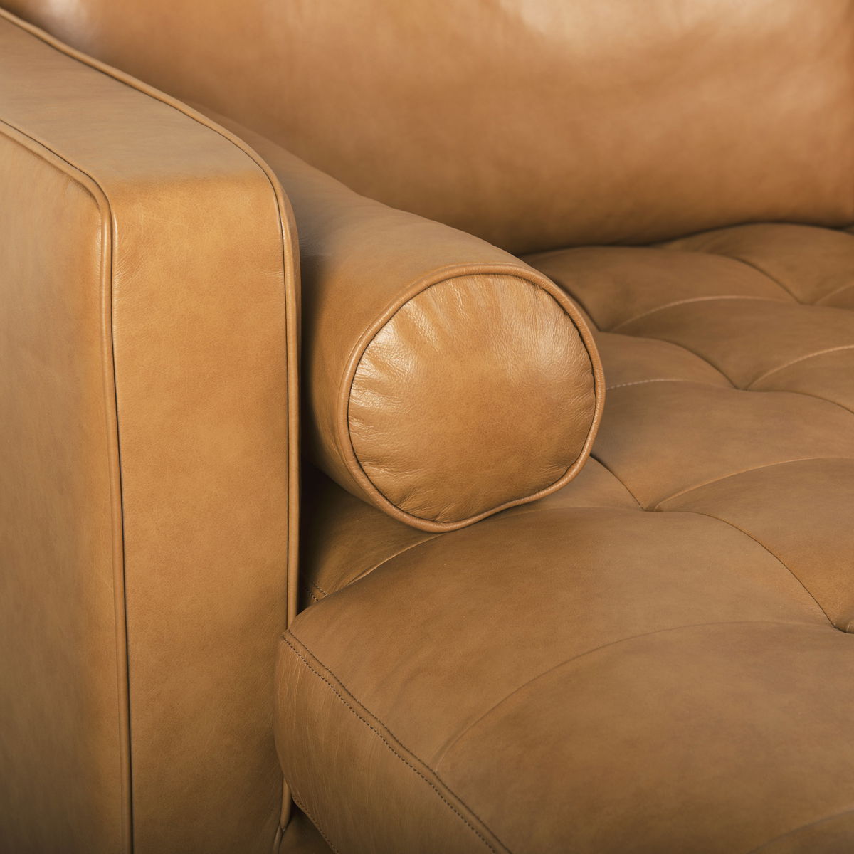 Svend 111.4L x 68.0W x 33.9H Tan Leather Left Chaise Sectional Sofa, by Mercana, 75.2" length x 37.8" width x 33.86" height View 9