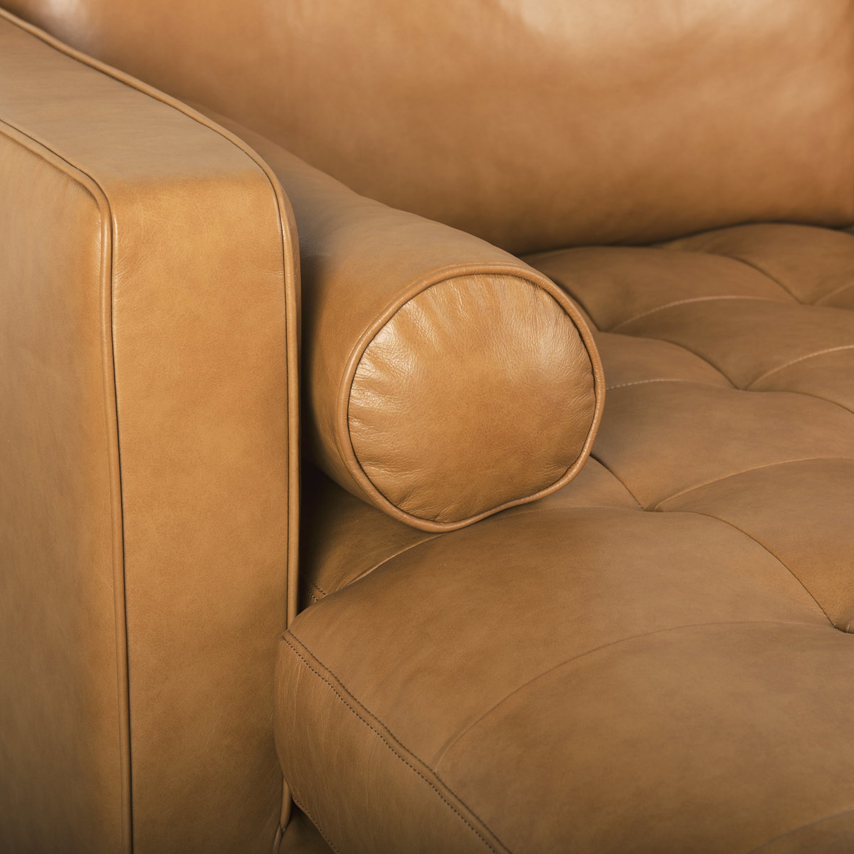 Svend 111.4L x 68.0W x 33.9H Tan Leather Left Chaise Sectional Sofa, by Mercana, 75.2" length x 37.8" width x 33.86" height View 9