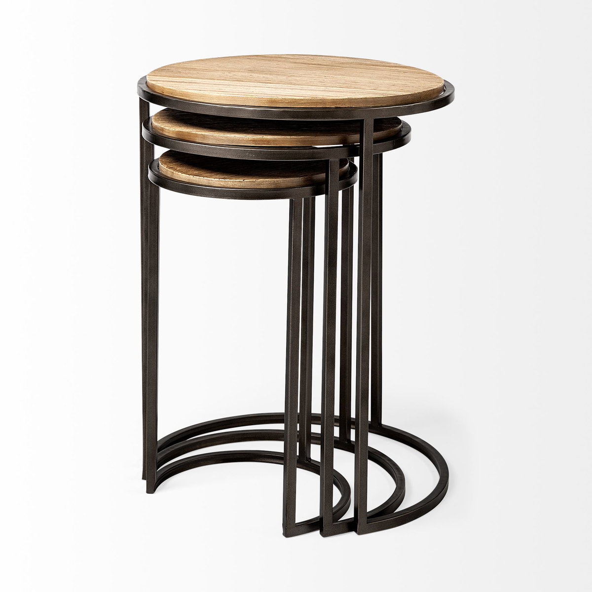 Glover (Set of 3) 20L x 20W Brown Wood Round Top with Metal Nesting Accent Tables, Side & End Table by Mercana, 20.08" length x 20.08" width x 26.38" height View 7