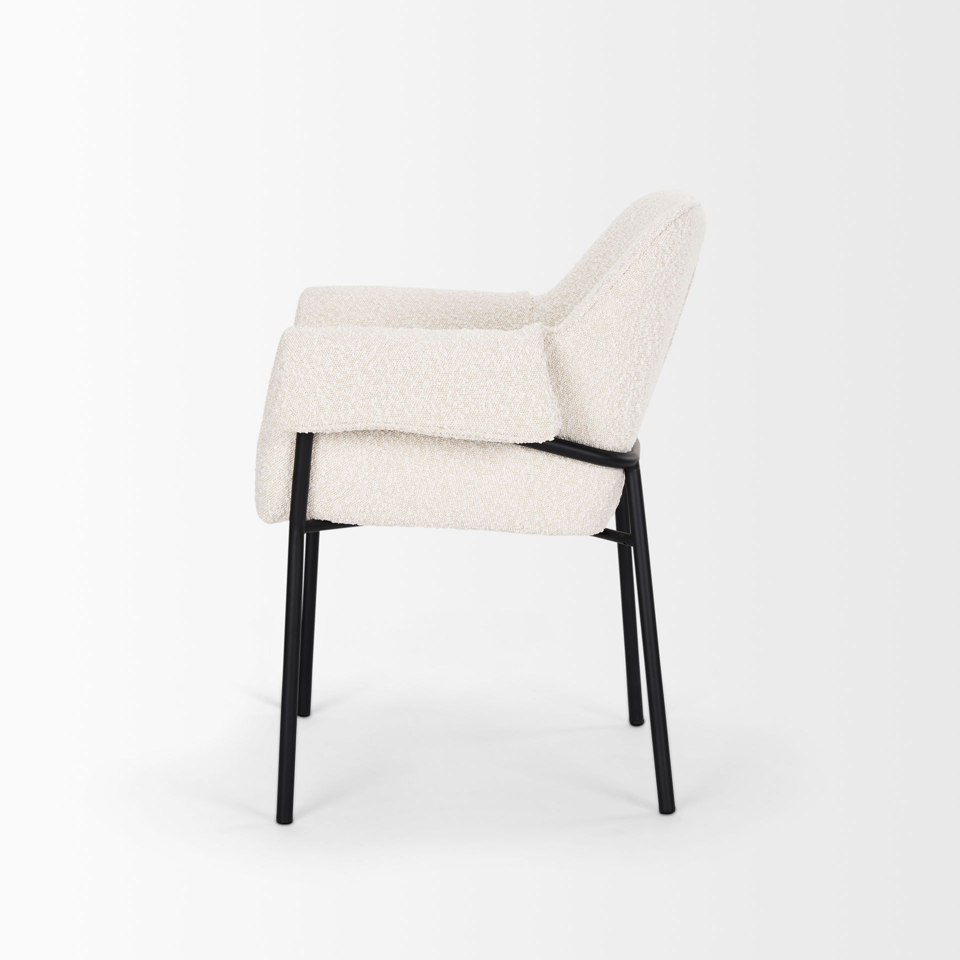 Brently Dining Chair with Cream Boucle Fabric & Matte Black Metal Legs, by Mercana, 24.5" length x 29.5" width x 32.5" height View 5