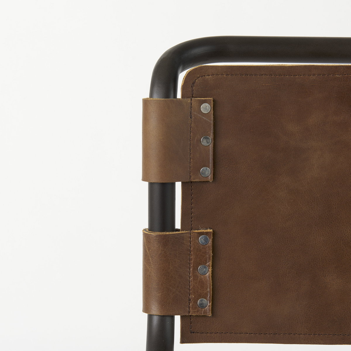 Berbick Low Back 30in Seat Bar Stool | Brown Leather with Gray Metal, Counter & Bar Stool by Mercana, 20.5" length x 24.8" width x 43" height View 7