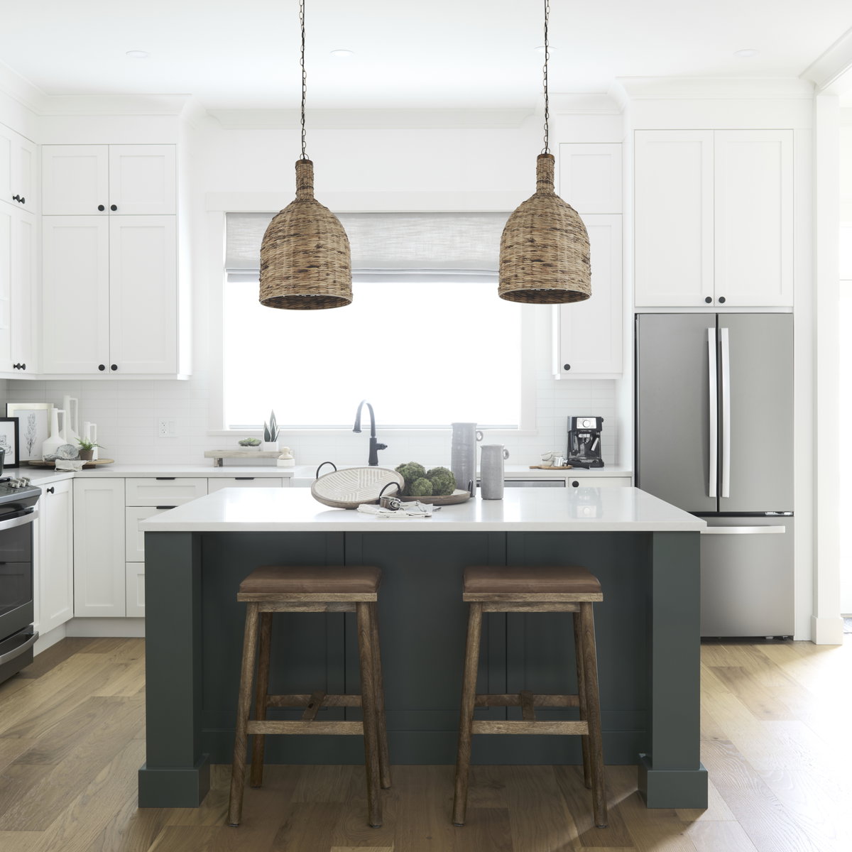 Campanile  Brown Whicker Pendant Light, by Mercana, 16" length x 16" width x 27" height View 2