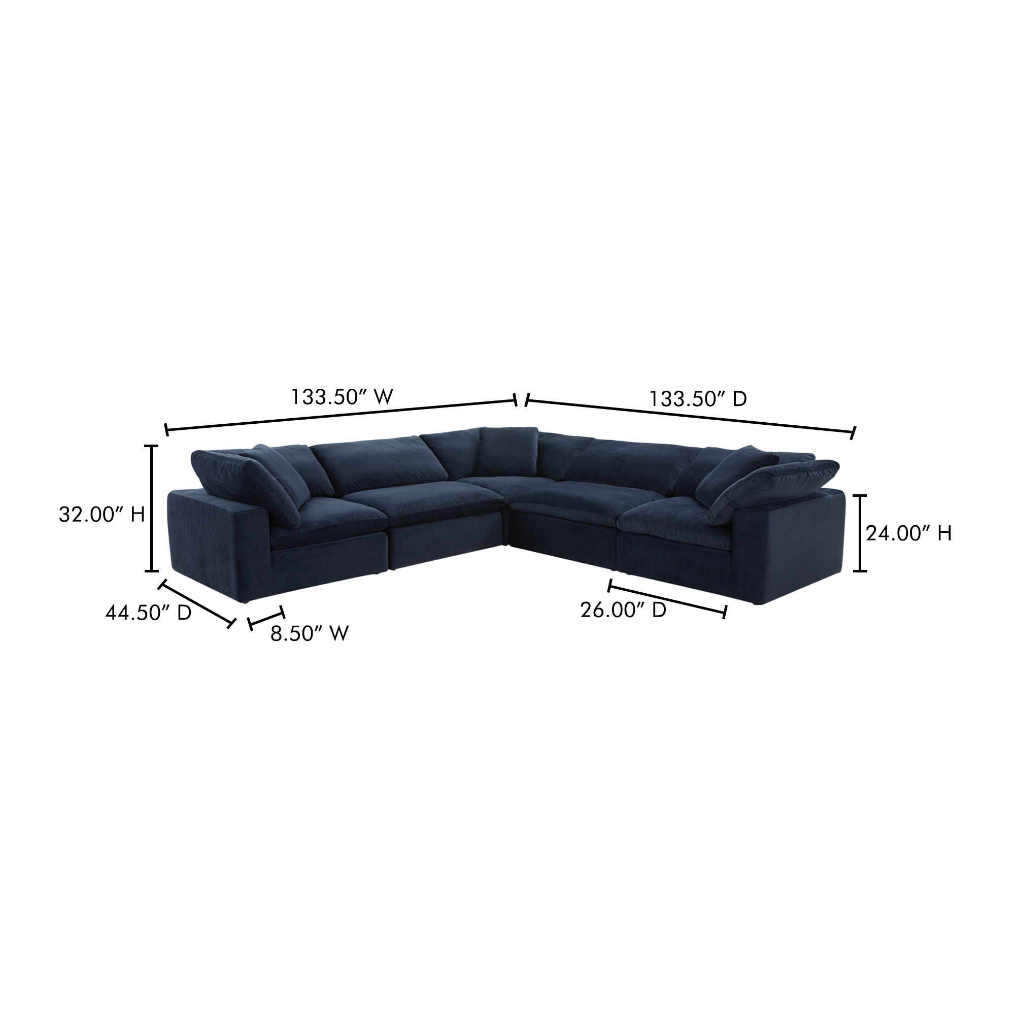 Clay Classic L Modular Sectional, Sectional Sofa by Moe's Home, 133.5" width x 32" height x 133.5" depth View 7