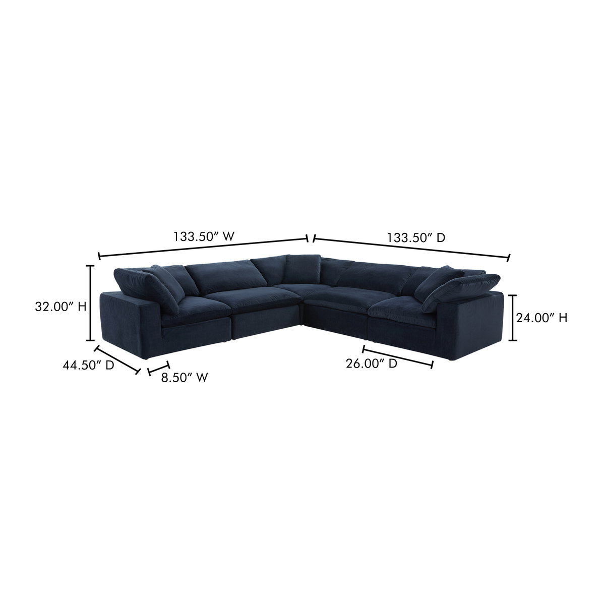 Clay Classic L Modular Sectional, Sectional Sofa by Moe's Home, 133.5" width x 32" height x 133.5" depth View 7