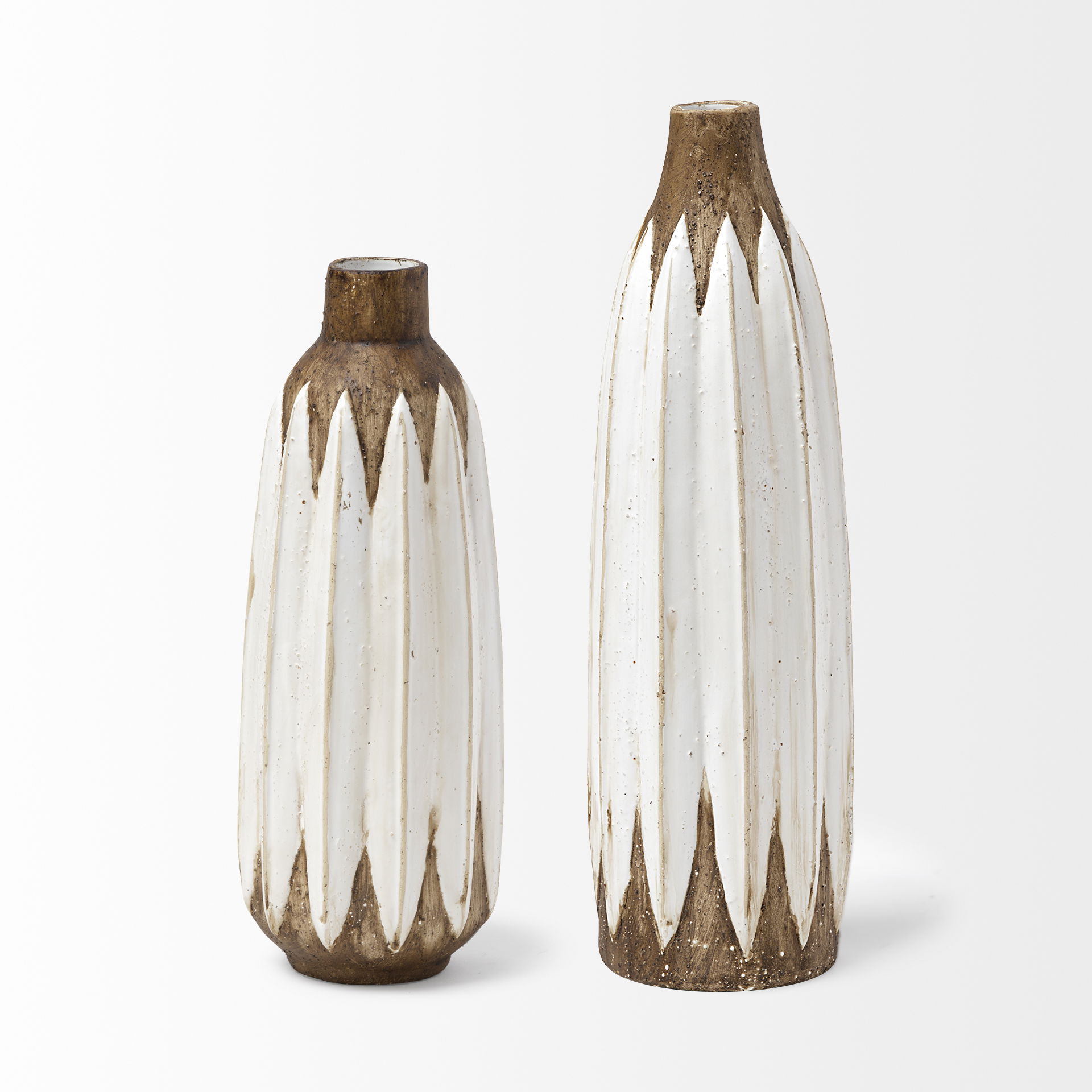 Sisko I Short Rustic Brown White Ceramic Vase large image 