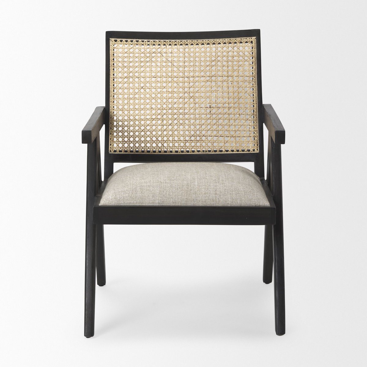 Donna Cane Back Dining Side Chair | Natural Linen with Black Wood, Dining Chair by Mercana, 21.65" length x 21.65" width x 32" height View 4