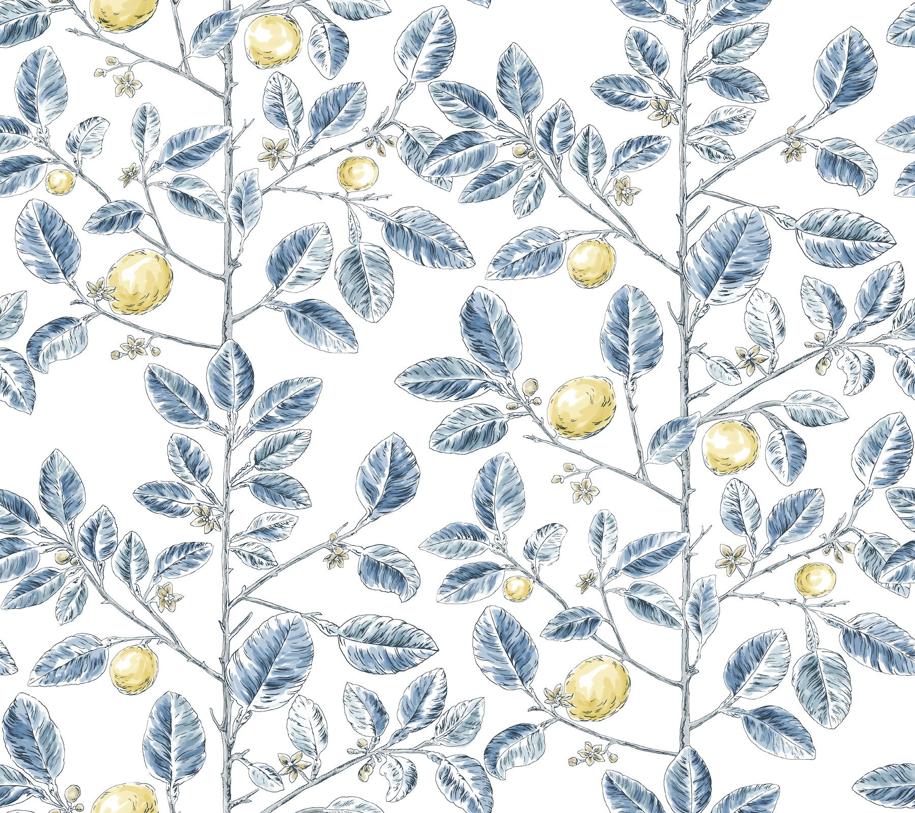 Limoncello Toile Blue Wallpaper large image 