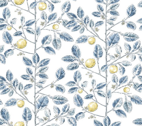 Limoncello Toile Blue Wallpaper