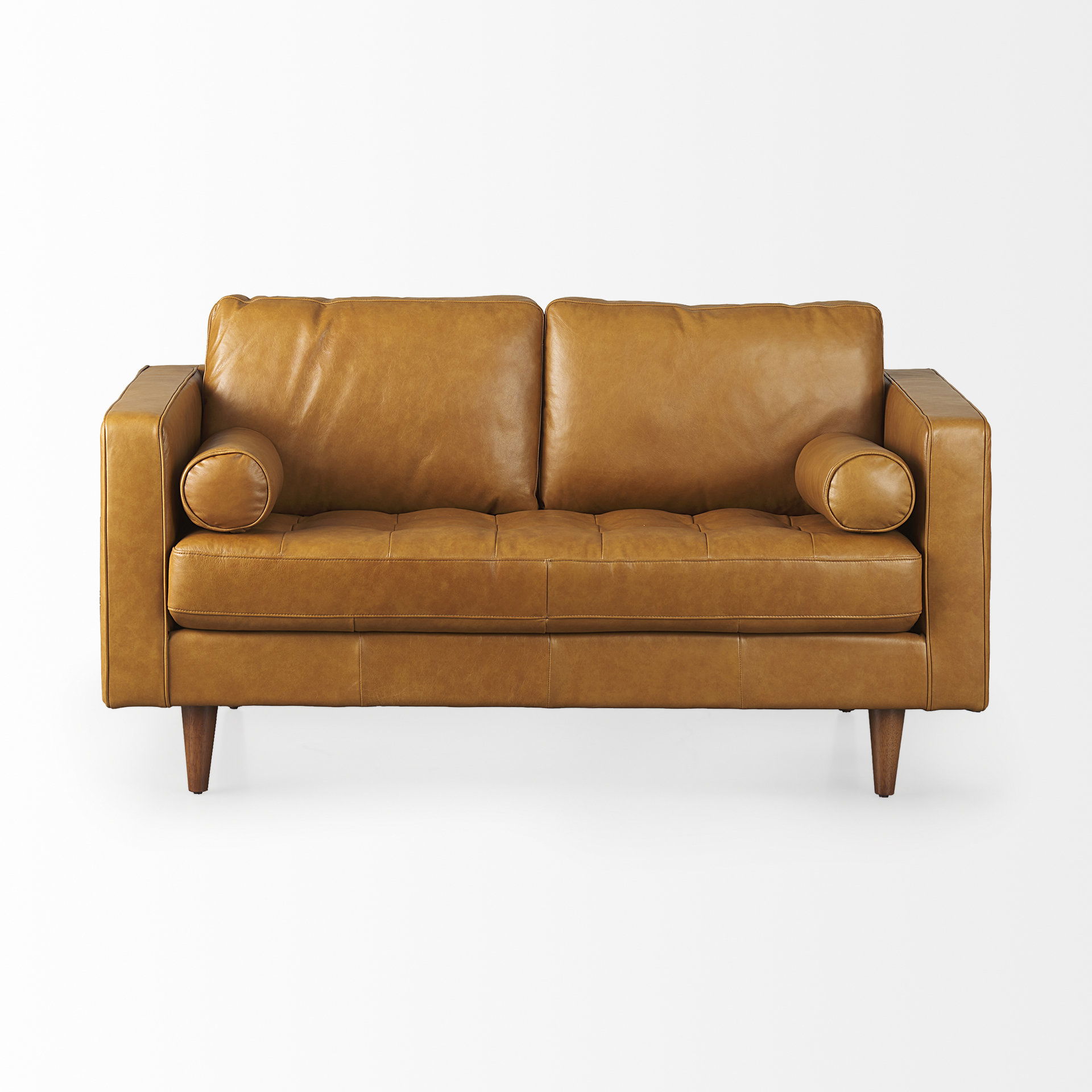 Svend 65.0L x 38.0W x 34.0H Tan Leather Love Seat Sofa large image 