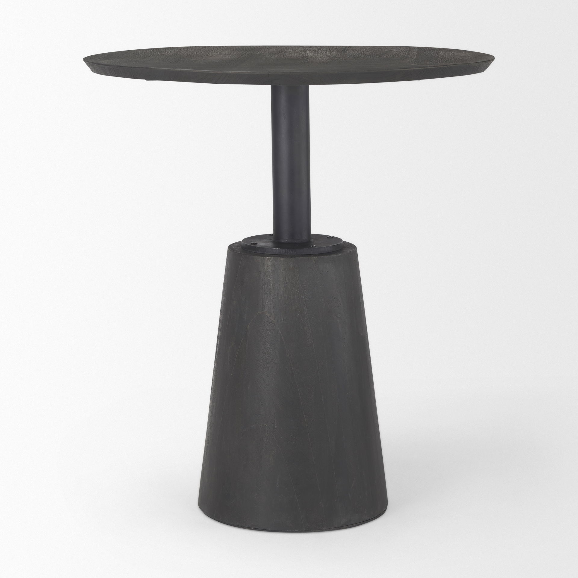 32' Round Black-Brown Wood Tabletop & Base with Black Metal Accent Pedestal Bistro Table large image 