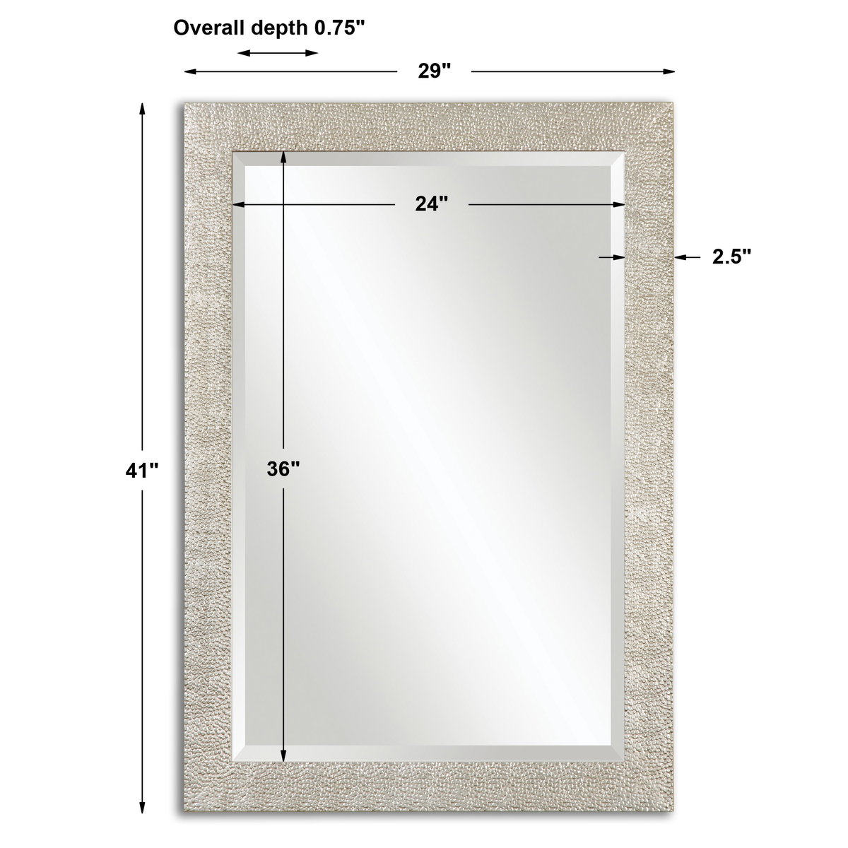 Porcius Antiqued Silver Mirror, by Uttermost, 29" width x 41" height x 0.75" depth View 3