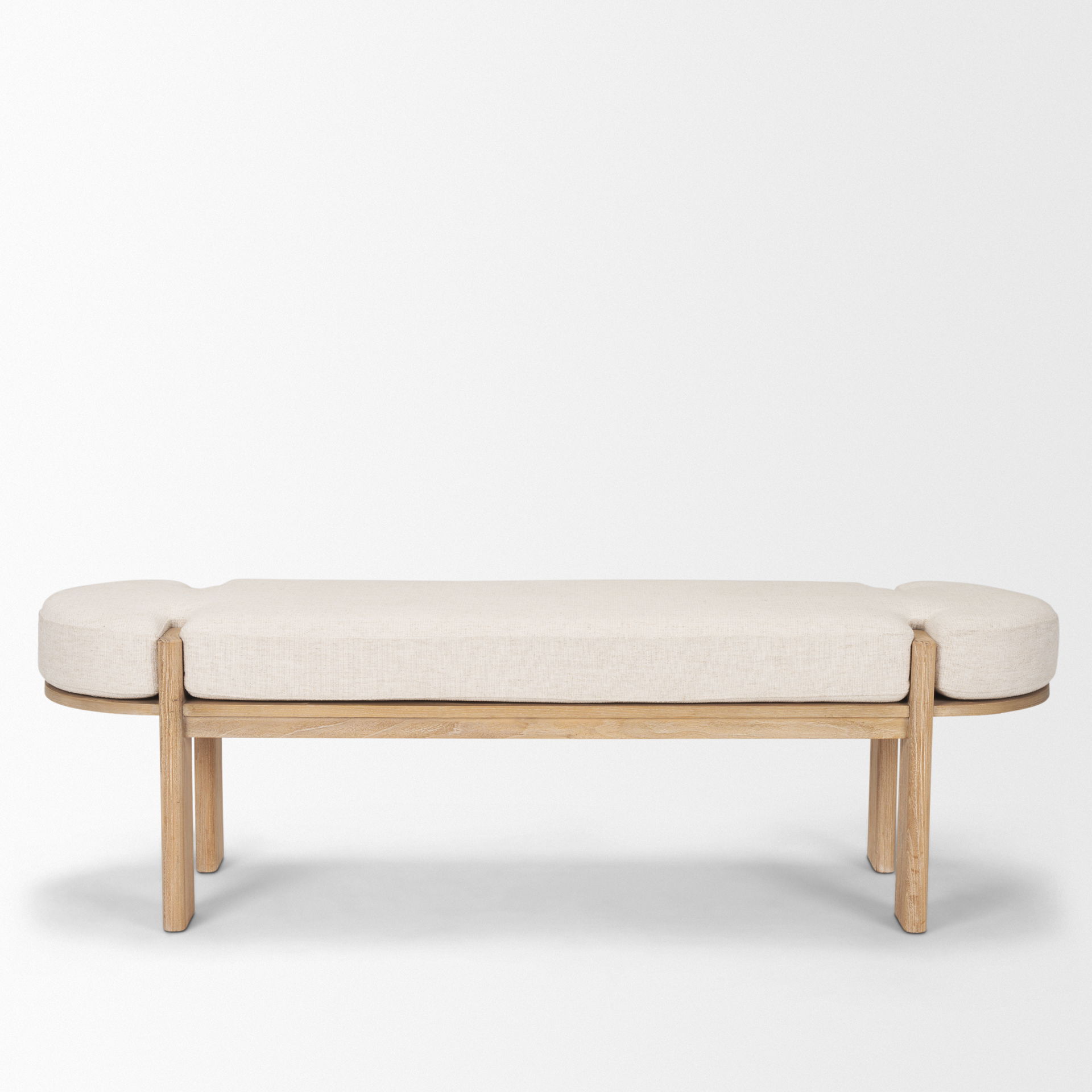 Sohan Light Brown Elm Wood with Oatmeal Fabric Bench large image 