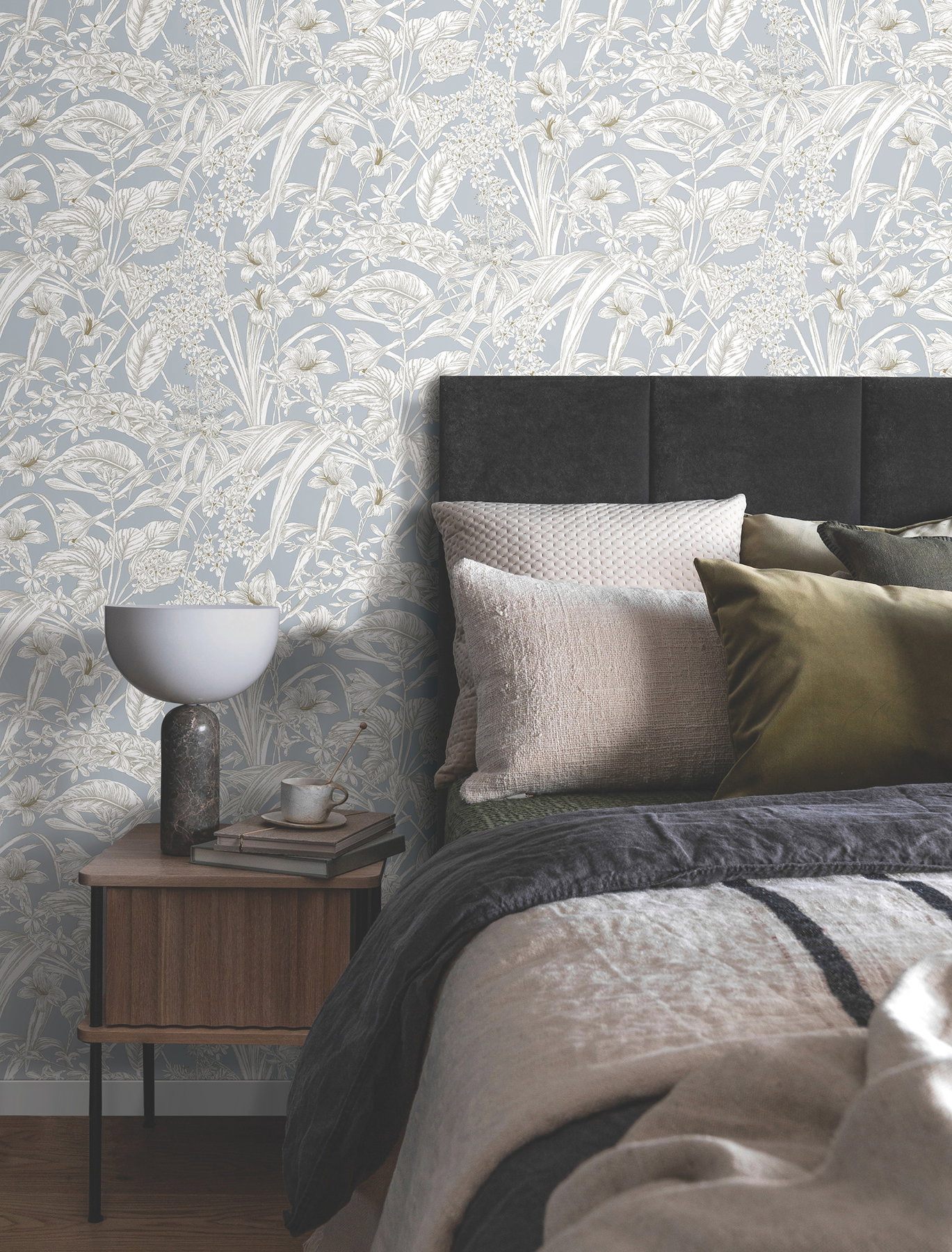 Orchid Conservatory Toile Blue & Taupe Wallpaper, by York Wall, 33' length x 1'8.5" width x 0.02" depth View 3