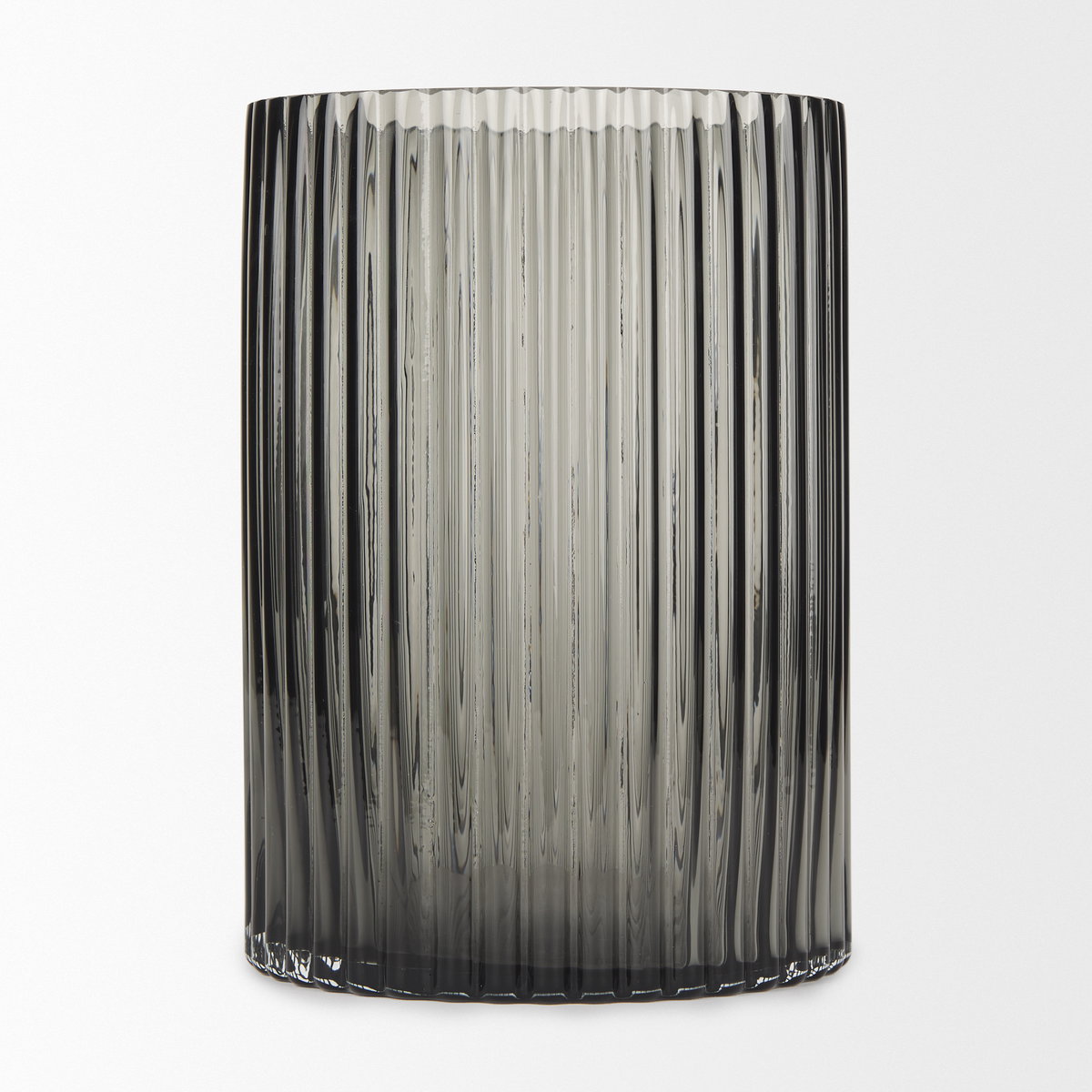 Dawn 8' Ribbed Smoke Gray Glass Vase, by Mercana, 5.59" length x 5.59" width x 8.27" height View 7