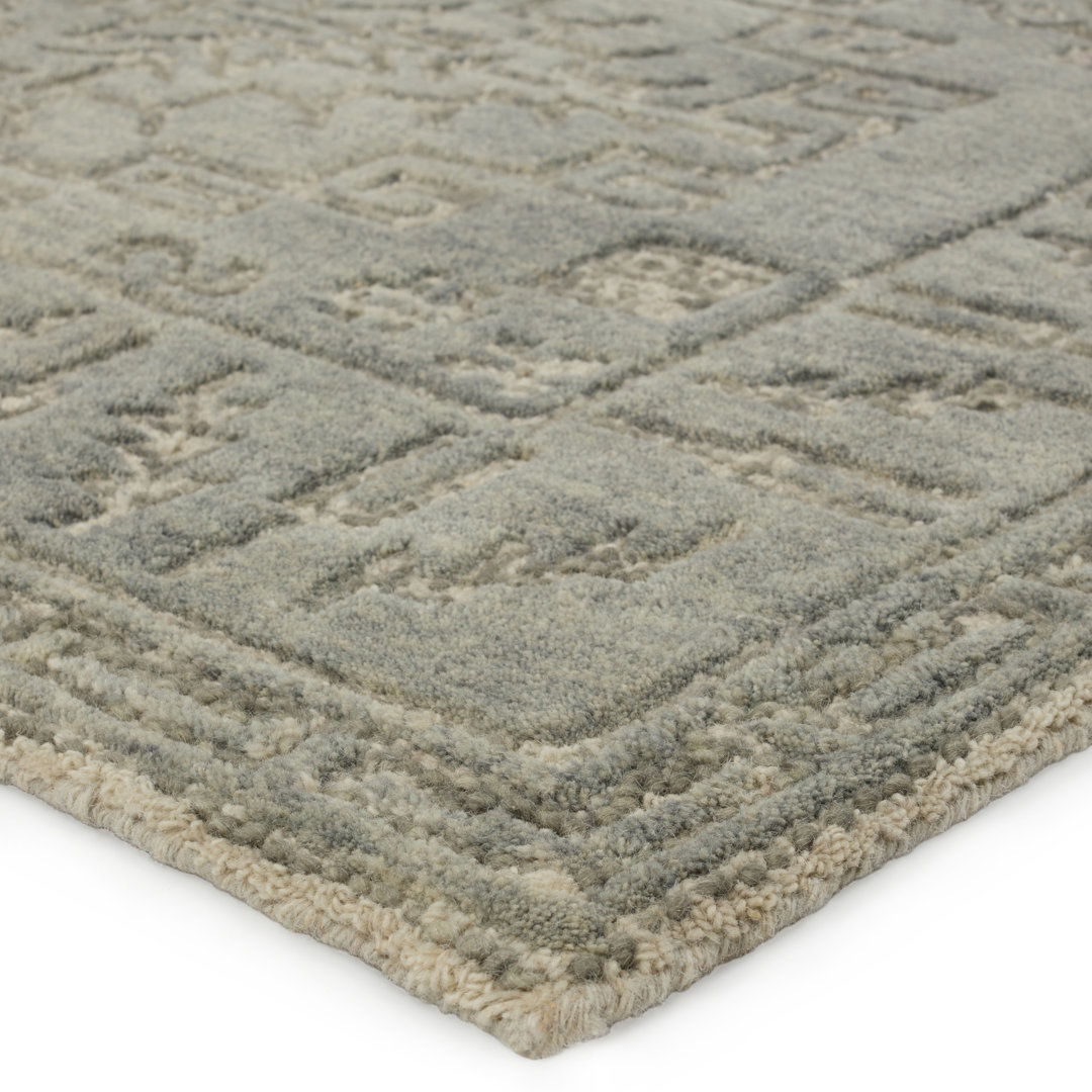 Handmade Tufted Wool Area Rug in Gray/Cream large image 