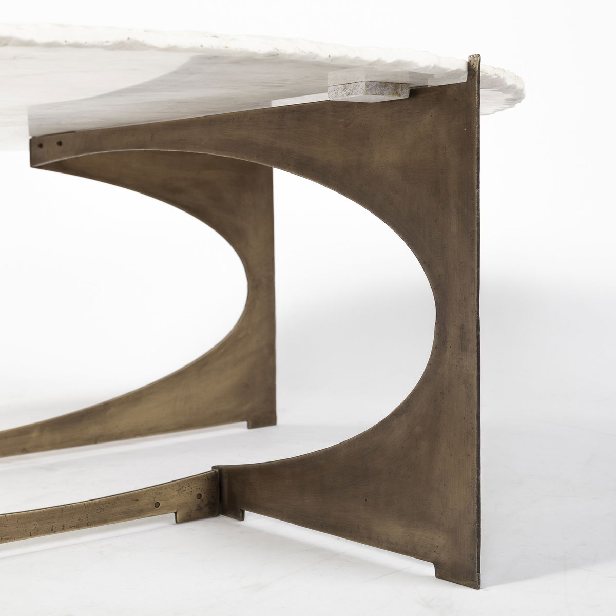 Reinhold 49' Round White Marble Top Gold Metal Base Coffee Table, by Mercana, 49" length x 49" width x 17" height View 13