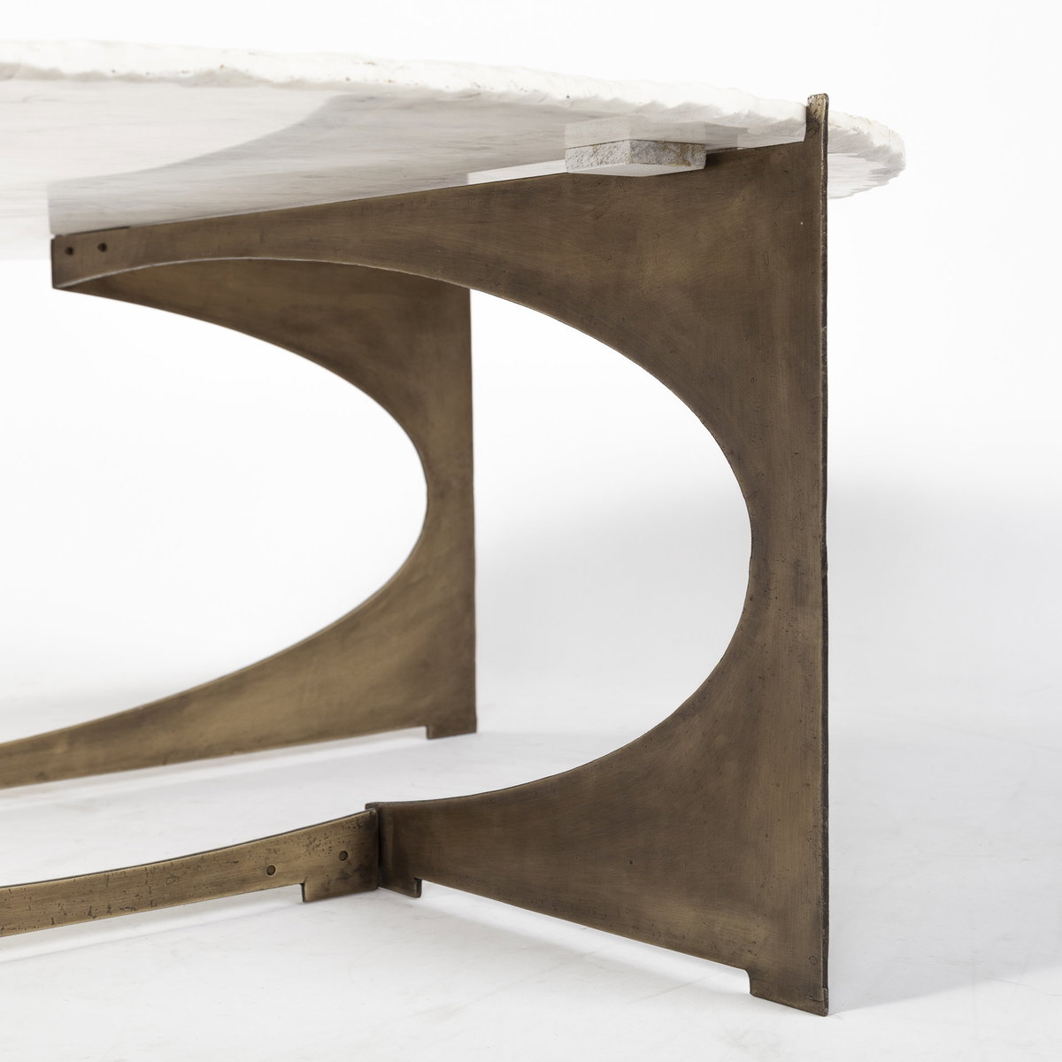 Reinhold 49' Round White Marble Top Gold Metal Base Coffee Table, by Mercana, 49" length x 49" width x 17" height View 13